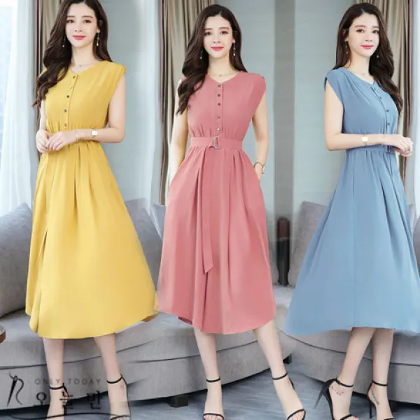 오늘만 라보 허리벨트 민소매원피스 여성원피스 여름원피스