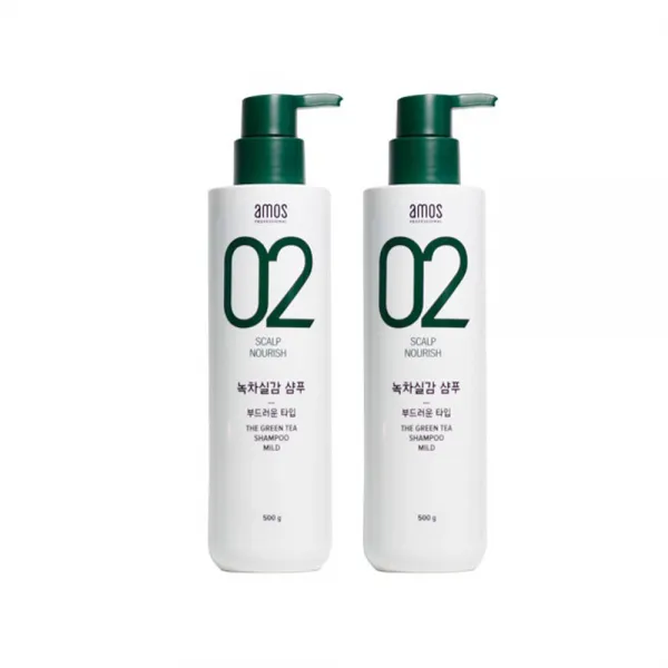 아모스 녹차실감 마일드 부드러운 샴푸 탈모샴푸 2개 500ml