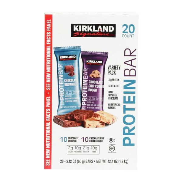 커클랜드시그니춰 프로틴 바 60g 초콜릿 브라우니 + 칩 쿠키 도우 프로틴바, 20개입