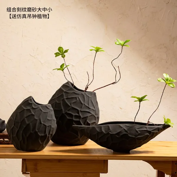 화병인테리어소품 소프트 웨어 마각제 도자기 꽃병 화기 아트 공간 장식품 모델하우스 응접실이 있다 현관 2300180292, 쓰리 피스이다 꽃병 방침 종을 매달다