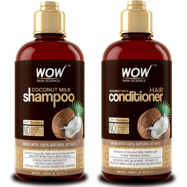 Wow 코코넛 밀크 샴푸와 컨디셔너 세트 2 X 16.9 Fl Oz / 500ml Dht 차단제 탈모 둔화 남성과 여성을위 1