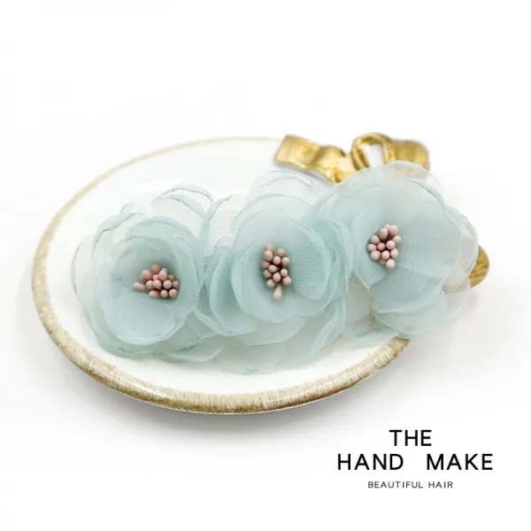 헤어 핀 견사 플라워 탑 스프링 클립 일자 여성 횡 포니테일