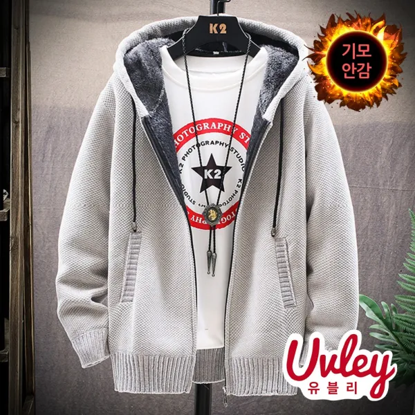 유블리 남성 니트 기모 후드집업 6color 더 많은 색상으로 찾아왔어요(UV216259WD) 루즈핏 기모안감 로이드