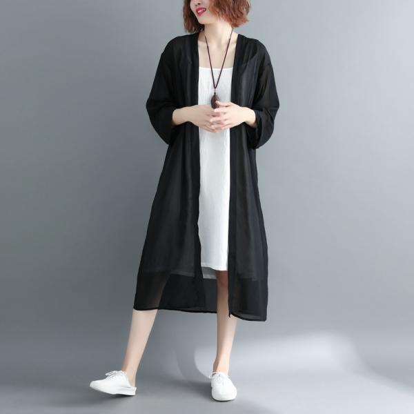 큰언니 1100 2396 시스루 오픈형 7부소매 쉬폰소재 간절기 롱 가디건