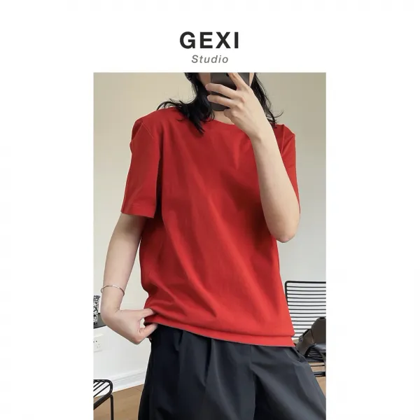 라운드넥반팔티 창저녁때 GEXI 순면 코튼 와이드 루즈핏 캐주얼 톱 여성 2022 봄 여름 20314 4727165712