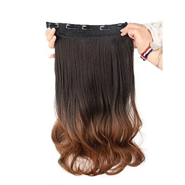 YJINCO 에쿠 그라디언트 색상 목덜미 가발 가발 긴 칼 익스텐션 클립 내열 180 ℃ 내열 원터치 고정 용 클립을 붙여 YJWJ006-brn