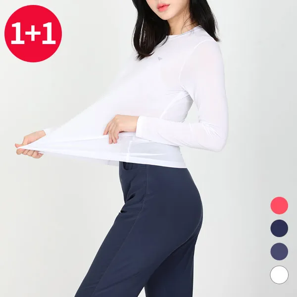 스타일랑 1+1 투데이잇 여성 베이직하게 매일매일 입는 냉감 긴팔 라운드티셔츠_기본티 이너티 작업복