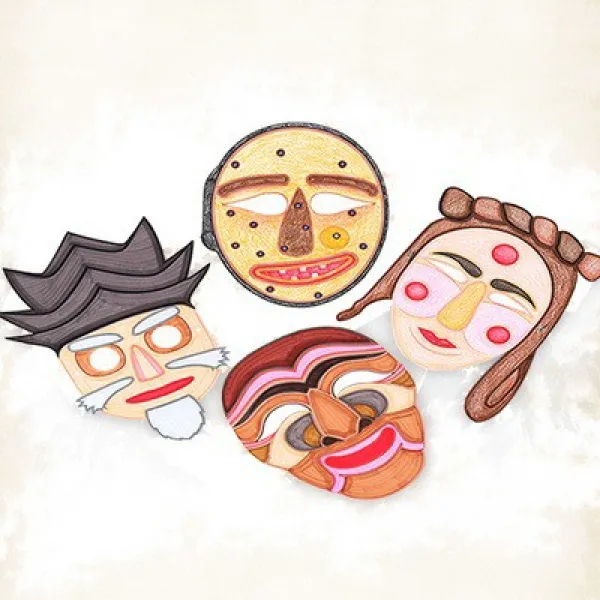 바보사랑 전통 종이 탈 (4종 set).미술샘