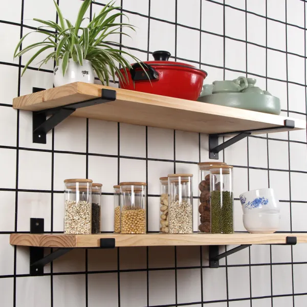 벽선반 벽걸이 나무 원목 미니 진열 선반 인테리어 Diy 2단 3단 책장의 튼튼한 내력 50 길이 25 폭 3cm 두께 한 층