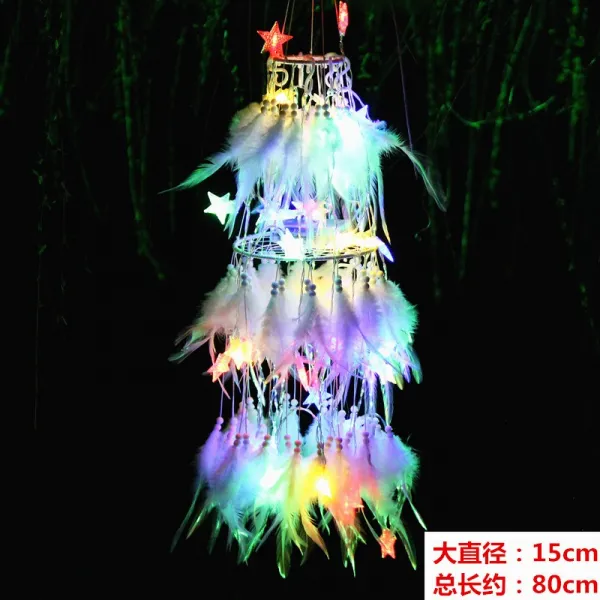 드림캐쳐 드림캐처 깃털 풍경 걸이식장식 가구 실내 인테리어 거는장식 창의적 공중 장식품 등장식 선물 T11 15cm이중 컬러 40스타 배터리타입 블루