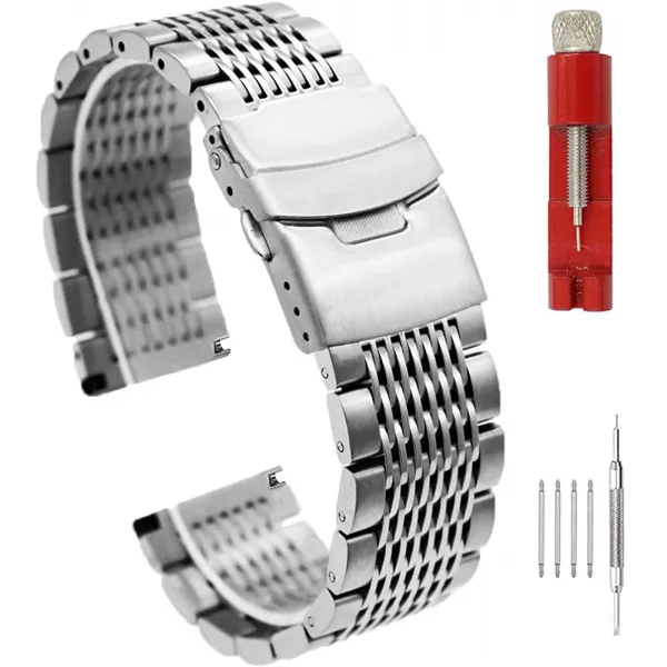 SOLID STAINLESS STEEL MESH WATCH BAND 표준 다발 내분비선 성신 생물 여성들. BRUSHED MIDDLE POLISHED METAL STRAP BRAC