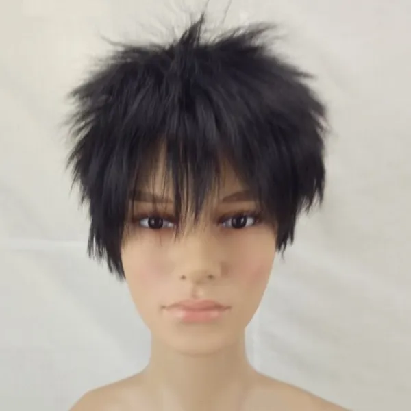 HAIRJOY 남자 합성 머리 Natrural 블랙 짧은 계층화 된 가발 1B 색상 남성 곱슬 전체 가발 무료 배송, 01 8inches, 01 #1B