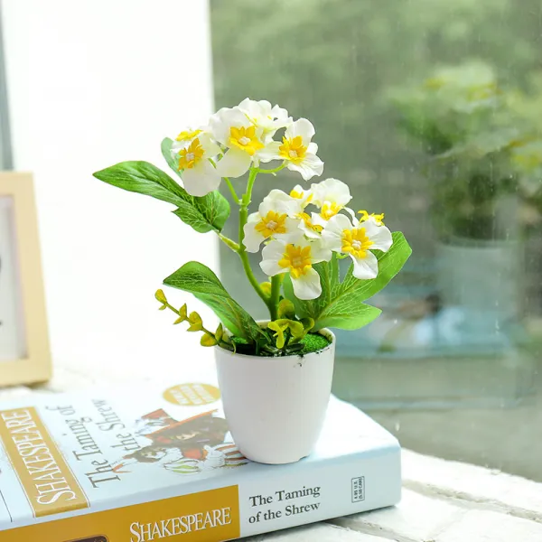 리얼 식물 월계화 디어 분경 함 화분 모방화 나비난 장식 플라스틱 꽃 조화 분재 라이트엘로우 미니 비닐 꽃7