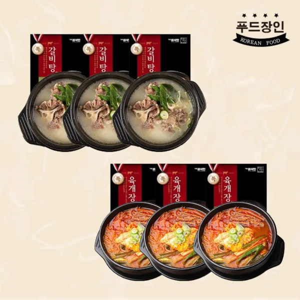 푸드장인 육개장 3개입 + 갈비탕, 6팩, 600g