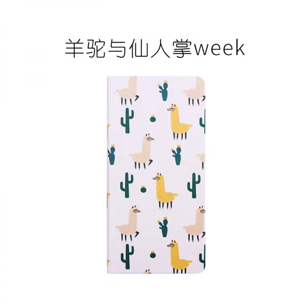 오로시(orosy) KINBORWEEKLY 신품 하드 면책 숏 패턴 휴대용 작은 노트 보관파일 메모장 독창적 본책 일정표, 알파카 ~와 선인장