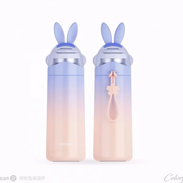 큐트 텀블러 304 독창적 여성 학생 컵 핏방울 스타일리쉬 물컵, 화려함 토끼 블루