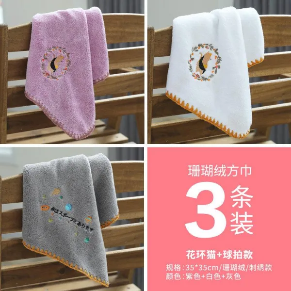 가정용수건 수건닦이 걸이식 초강력 흡수 작은 네모난 스타일리쉬 손을 떼다 순면 코튼 세수 미니 사이즈 3778933819, 보라색 꽃 덩쿨 고양이 _화이트 화환