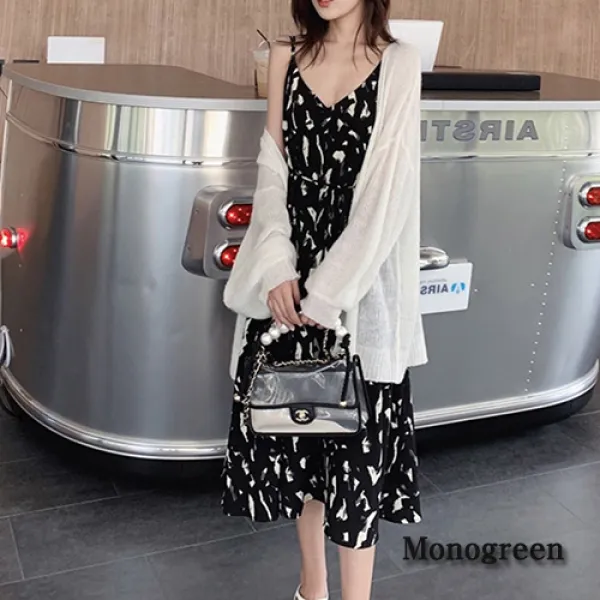 모노그린 나염 어깨끈 슬링 롱원피스gc185393