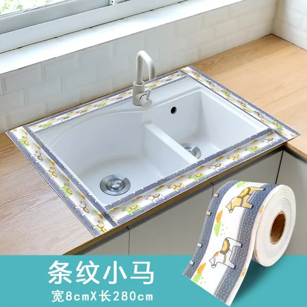 t 수조 물막이 화장실 주방 세척 대야 부착 습식 욕실 세면대 물 흡수 매트 방수 스티커, 스트라이프 조랑말