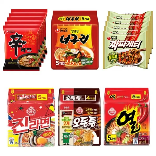 멀티신라면+너구리+짜파게티+오뚜기진라면+오동통면+열라면1봉씩