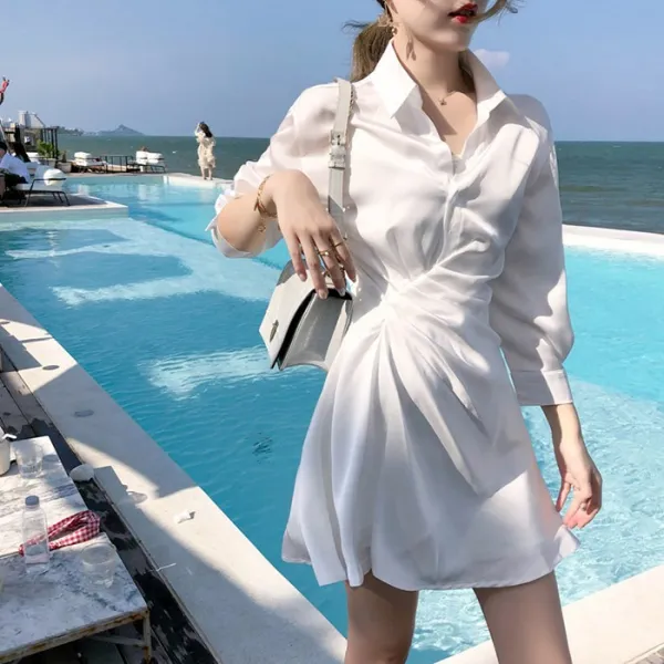 블랙바바 여성 카라넥 쉬폰 7부미니 원피스a19052934