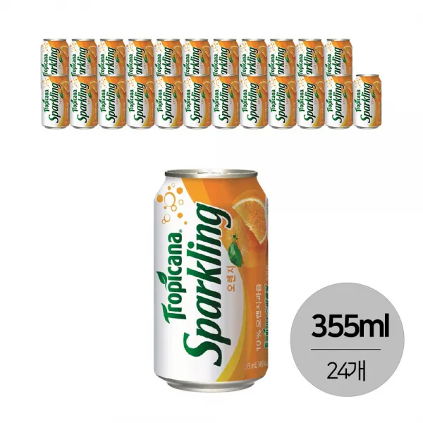 트로피카나 스파클링 오렌지 355ml X24캔 한박스무료배송오늘출발, 트로피카나 스파클링 오렌지355mlx24캔