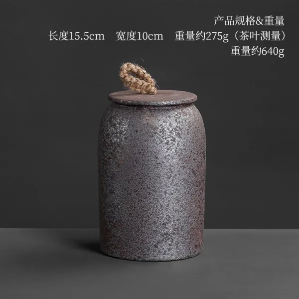 굿씽줄리 클래식 레트로 거친 누런색 꼬마캔 보관함 차잎 에어 있음 뚜껑 옹기항아리, 거친 도자기 녹유 직주형 다관