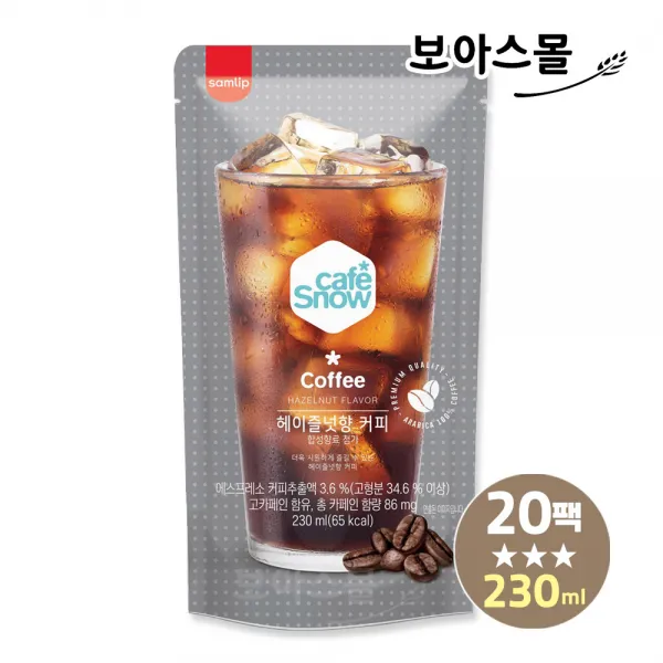 삼립 카페스노우 파우치음료 헤이즐넛향 커피 230ml, 20팩, 230ml