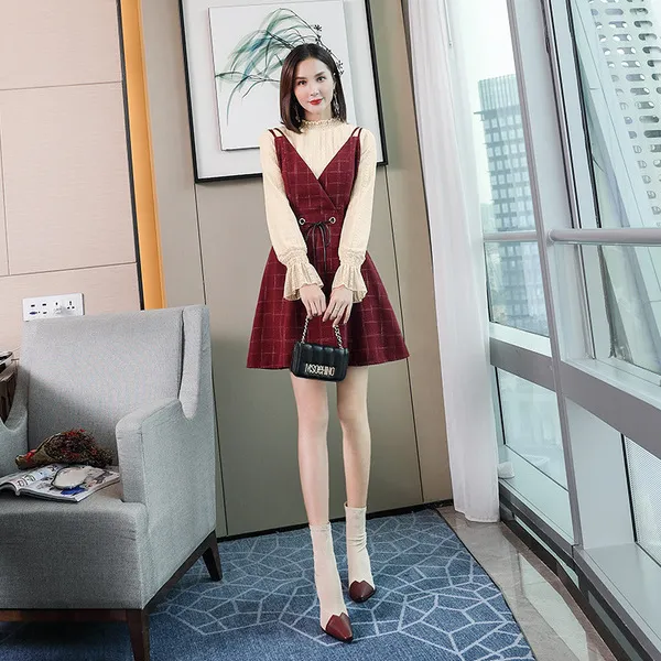 웨일테일 매드홍 여성 슬림 벨벳 니트 모직 코디세트 원피스