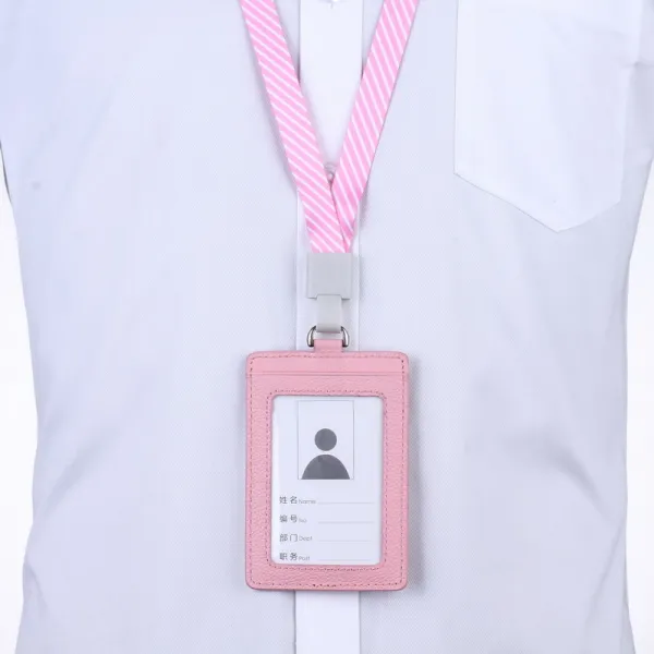 Cardfuss 카푸스 비지니스 스트라이프 단가라 소녀 번호표 리얼가죽 소가죽 흉부위 담당자 가이드증 공연 증서 출입 문금 Z8 핑크 세로 _5646 핑크 걸개
