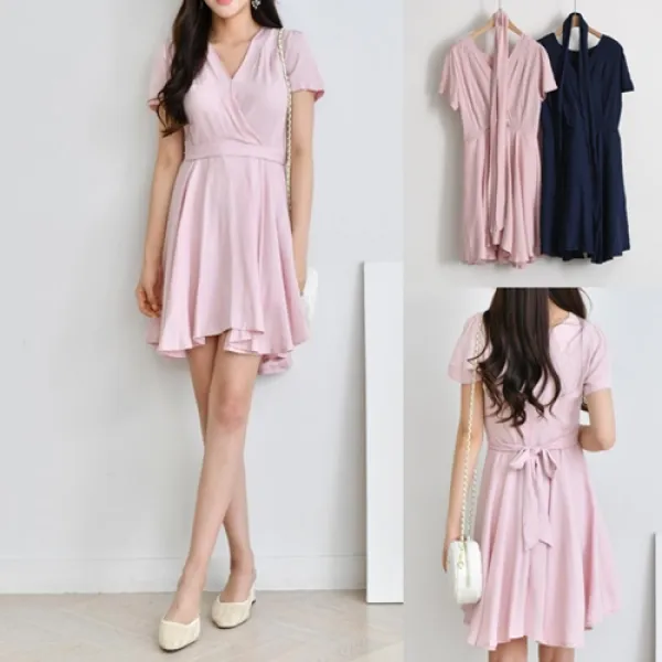  Newcare 여성허리끈 여름 미디 원피스