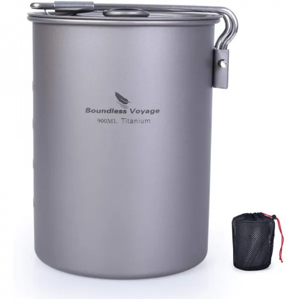 Usharedo 초경량 휴대용 900 미리리터 야외 티타늄 냄비 뚜껑 접이식 핸들 캠핑 물 쌀 음식 그릇 컵 잔 병 Ti15103b 단일옵션