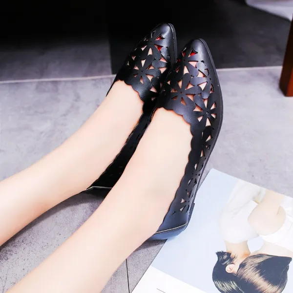 얕은 입 단신 여 0 여름 펀칭 플랫 원 페달 신발 빈티지 선녀화