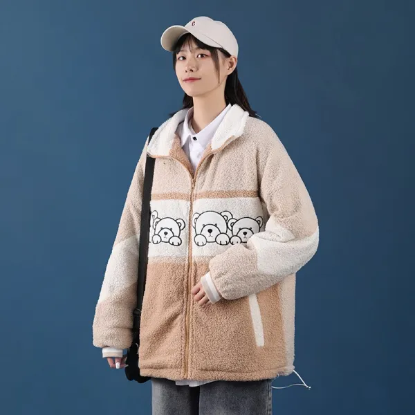 카키브라운 곰돌이 램스울 패딩 여성 숏 작은 큐트 두꺼운 하라쥬크 무드 겨울