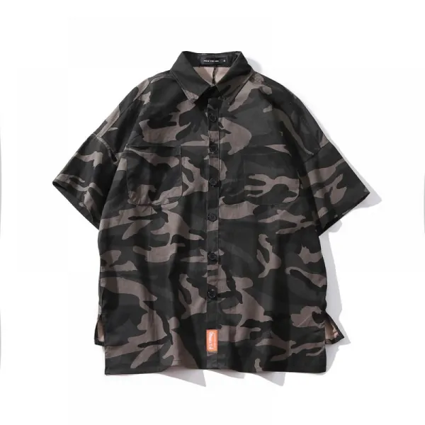 Kirahosi 남자 여름 반팔 프린트 셔츠 박시 홍콩스타일 남친룩 22호 W9fjav