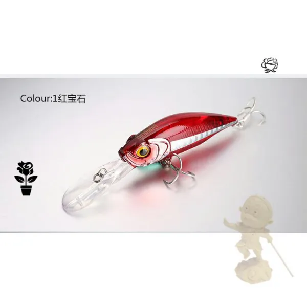 난운이좋아 국왕 X60 롱 혀 보드다 서스펜션 쌀 노소포 60mm 72g 미노우 농어 쏘가리 길 기타 건 세다 1# 레드 보석 /7.2g