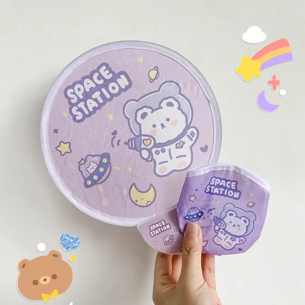 둥근 P애니메이션 소창 곰의 손잡다 부채를 흔들다 NS 뜻C 큐트 배우다 I생변명 V부채 여름 투명 원형 계절 긴 자루, 손잡이 있음 접이식 부채 (보라색 우