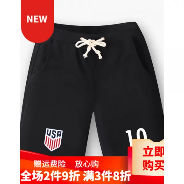 미국 USA 미 합중국 스포츠 반바지 비치 팬츠 축구 훈련 5 부 바지 레저 남녀 여름휴가 팬 주변 맞 춤 형 블랙 M
