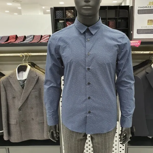 지이크 F 18f/W 도트 패턴 네이비 코튼 캐주얼 핏 셔츠 Fwb5309na