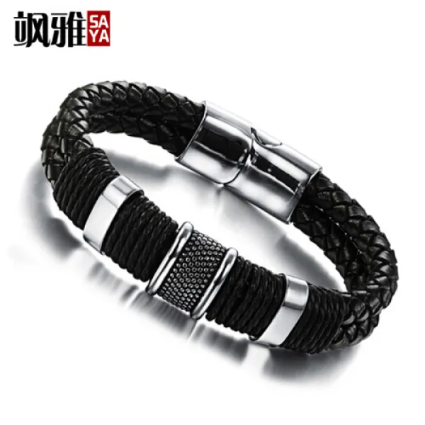 샤아 팔찌 팔찌 남상 비즈니스 OL 약세서리 액세서리 블랙 니트 가죽 남성 선물 (6)