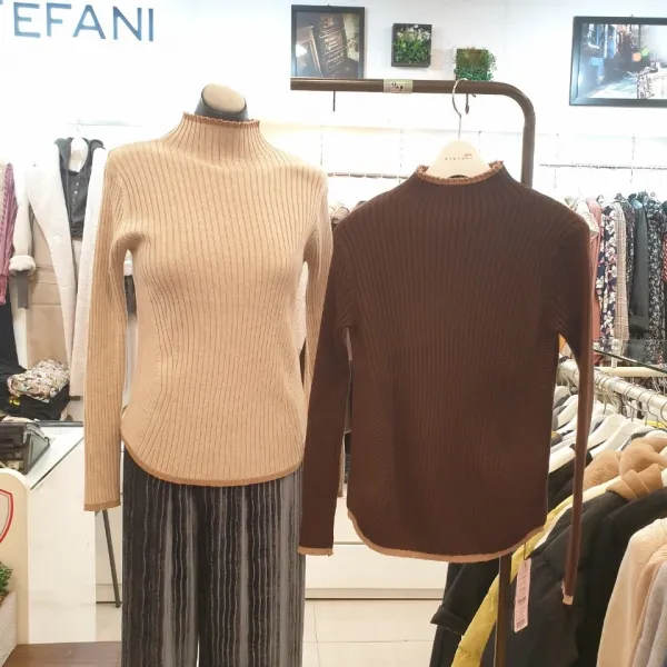 스테파니 @@당일배송@@핵!! 인싸템!!골지니트 띠 배색 하프넷 A19sw9812 뉴코아울산점
