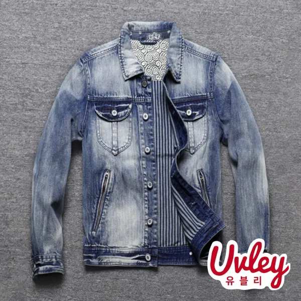 유블리 남자 유포켓 윈디 워싱 청자켓 슬림핏 빈티지 캐주얼 아우터 데일리룩 Uv2113022se