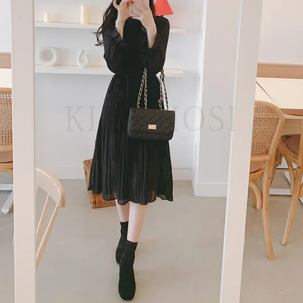 kirahosi 봄가을 플라워 쉬폰 원피스 2020신상품 긴팔 슬립 63호+덧신증정 Avb1yyw