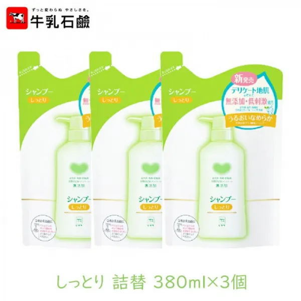 우유석감 카우 브랜드 무첨가 샴푸 촉촉히 힐체 380ml 3개 세트 되 상하절레모 잠버릇 아미노산 보습[구, 1