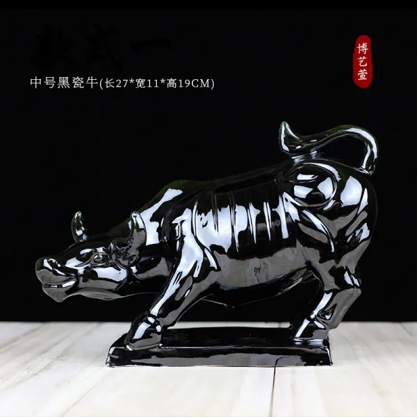 공예품 도자기 황소 장식품 집안용 선물 풍수 환적 재물을부르는 T10 중간사이즈 형광 블랙카우 직사각형 25cm높이 17cm