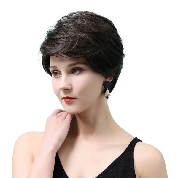 Zeyuan유행 여자 암갈색 사람의 모발 가발 간결 자연적인 똑 바른 가득 차있는 가발 10 " 1개 단일상품