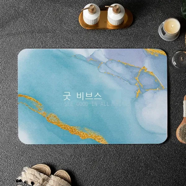 규조 진흙 욕실 미끄럼 방지 매트 화장실 입구 흡수 매트 바닥 깔개 속건성 발판 매트, 39*60CM, 봄이 지나 국경이 바뀌다.