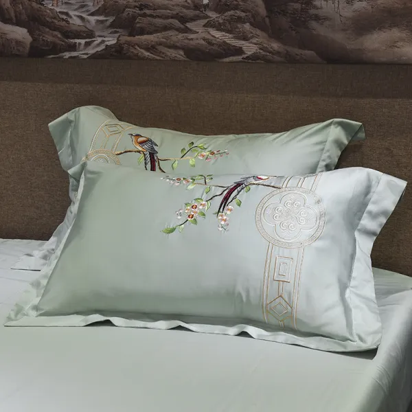 베개커버 고급 순면 자수 60롱스테이플코튼 싱글베게 두피 침구 한쌍 48x74CM, C10-꽃향기 새벽잠