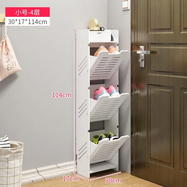 틈새 회전식신발장 얇은서랍장 문틈 좁은 원룸 슬림 신발장, 4 층 3 팁 버킷-작은 (3 쌍의 신발을 넣을 수 있음) 30 * 17 * 114cm개