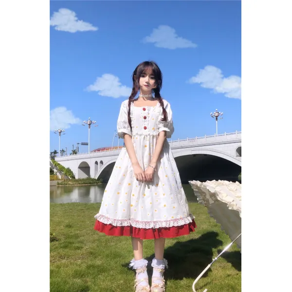플라워 잔꽃원피스 플로럴원피스 플로랄원피스 에스닉스타일 작은 키 여자여름패션 어린 누이동생 코디 데이지 롱 스퀘어넥